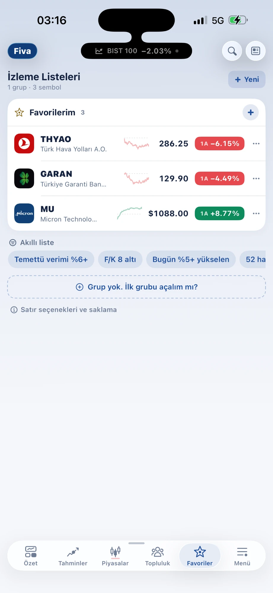 İzleme listeleri ekranı